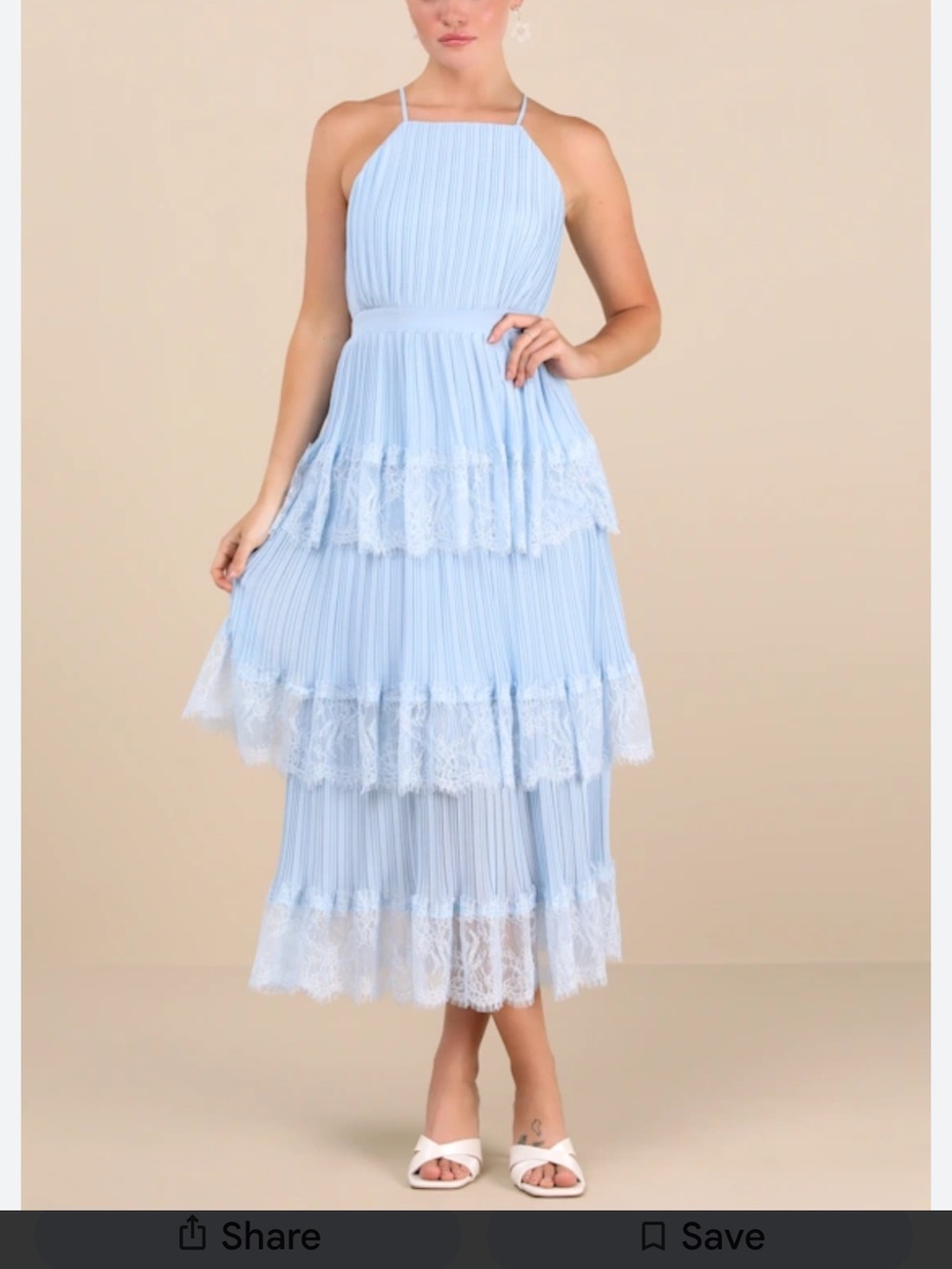 Lulu's Powder Blue Tiered Lace Pleated Dress